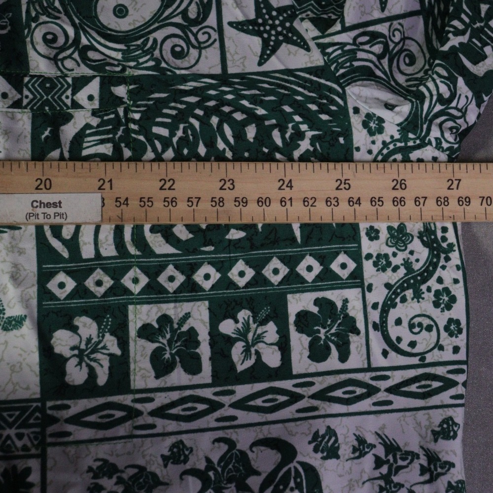Vintage Hawaiian Shirt Green Turtle Geometric Men 2XL Short Sleeve Button Up - Picture 7 of 8
